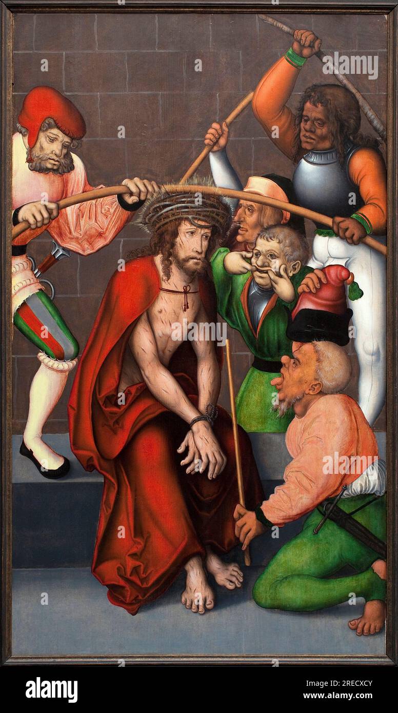 Le couronnement d'epines. Peinture du maitre du retable de Pflock (Allemagne), huile sur bois, vers 1520. Musee des beaux arts de Gand (Belgique). Stock Photo
