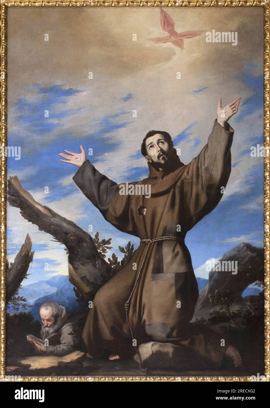 La stigmatisation de Saint Fancois d'Assise. Peinture de l'atelier de Jose de Ribera dit il Spagnoletto 'l'Espagnolet' (1591-1652), huile sur toile, 17e siecle. Art espagnol. Musee des beaux arts de Budapest (Hongrie). Stock Photo