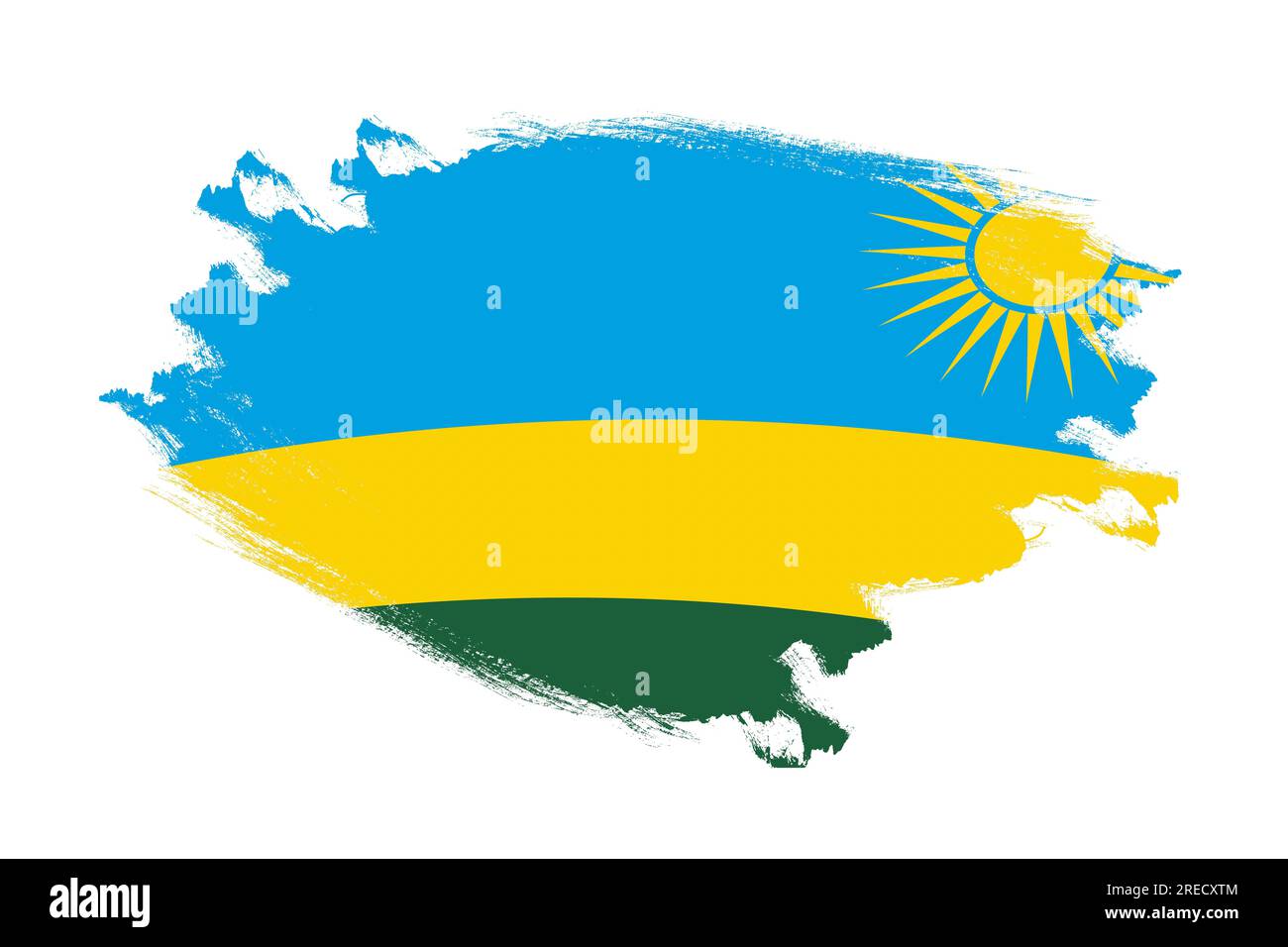 Abstract stroke brush textured national flag of Rwanda on isolated white background Stock Photo