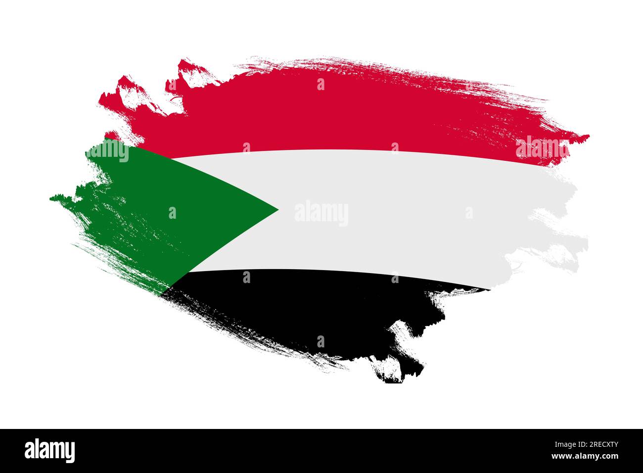 Abstract stroke brush textured national flag of Sudan on isolated white background Stock Photo