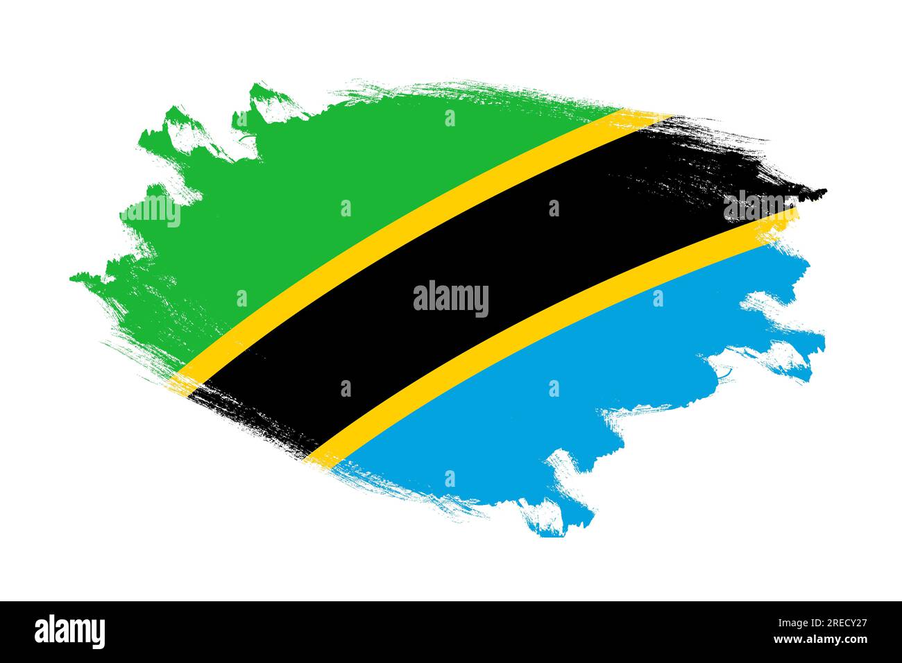 Abstract stroke brush textured national flag of Tanzania on isolated ...