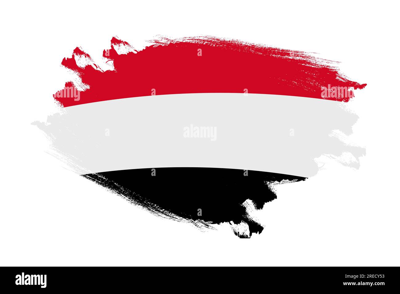 Abstract stroke brush textured national flag of Yemen on isolated white ...