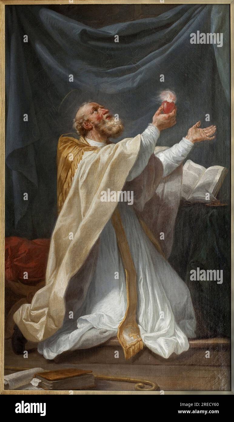 Saint Augustin en extase avec son coeur enflamme. Peinture de Charles Andre Van Loo, dit Carle Vanloo (1705-1765), huile sur toile, vers 1750, art francais. Musee des Beaux Arts d'Angers. Stock Photo