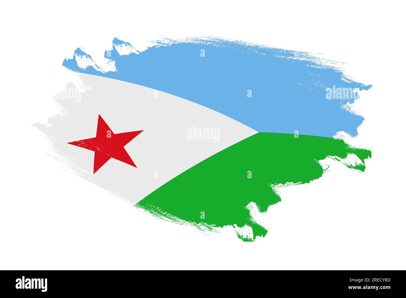 Abstract stroke brush textured national flag of Djibouti on isolated white background Stock Photo