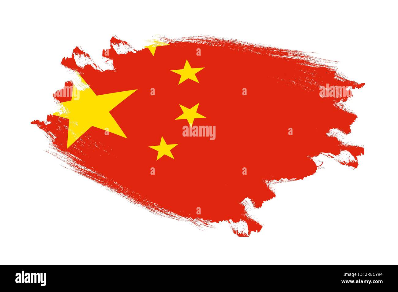 Abstract stroke brush textured national flag of China on isolated white background Stock Photo