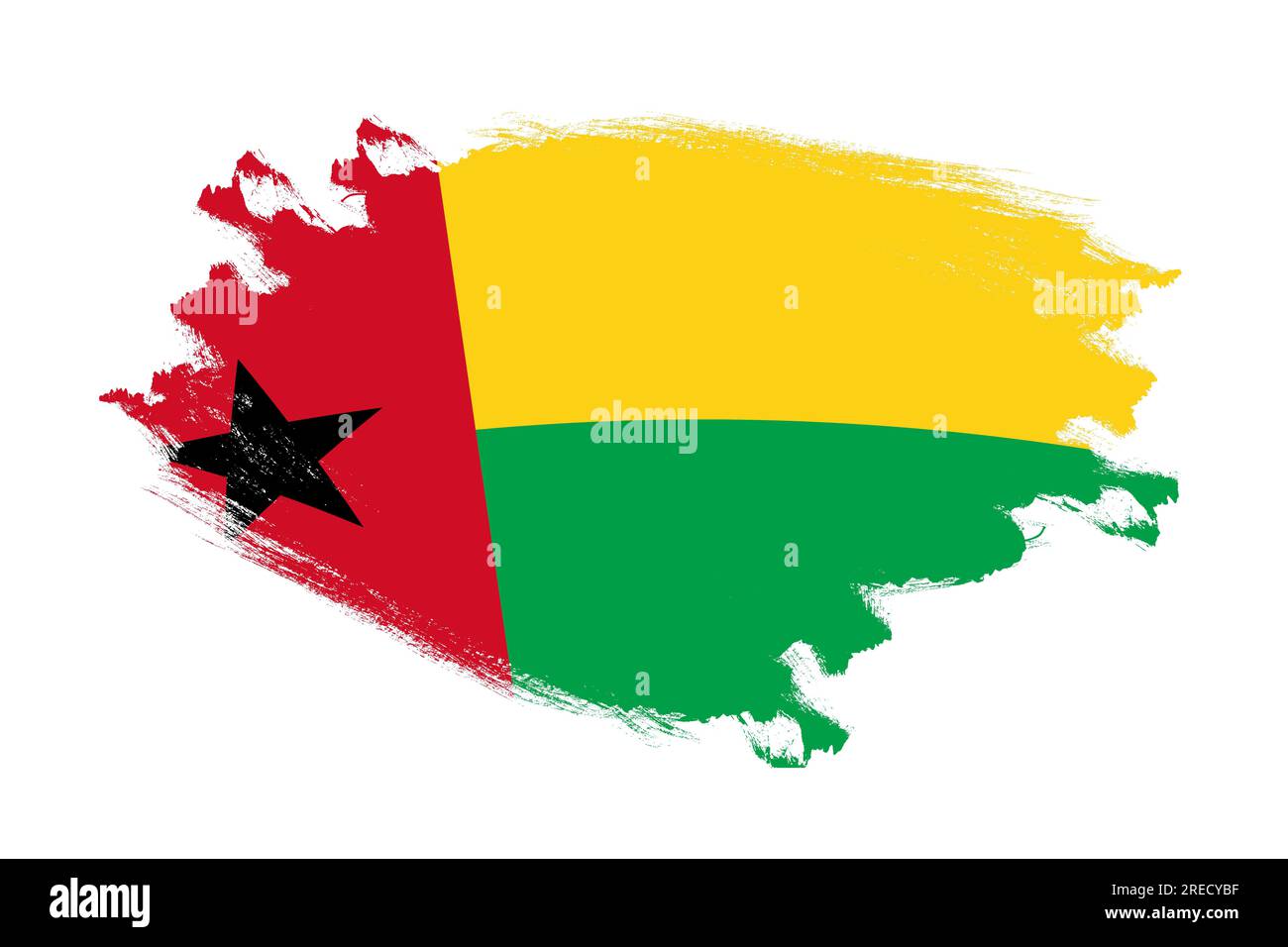 Abstract stroke brush textured national flag of Guinea bissau on isolated white background Stock Photo