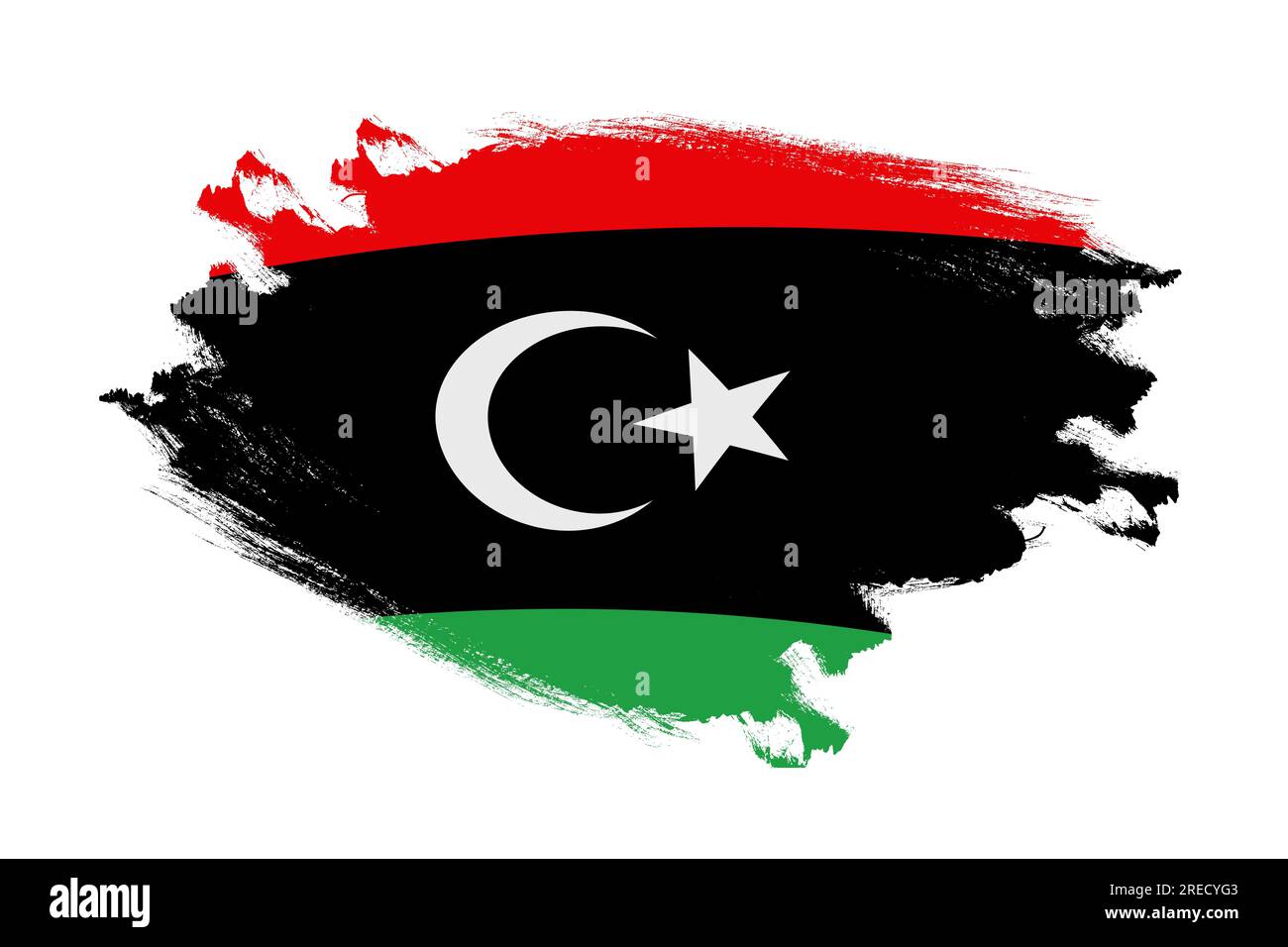 Abstract stroke brush textured national flag of Libya on isolated white ...