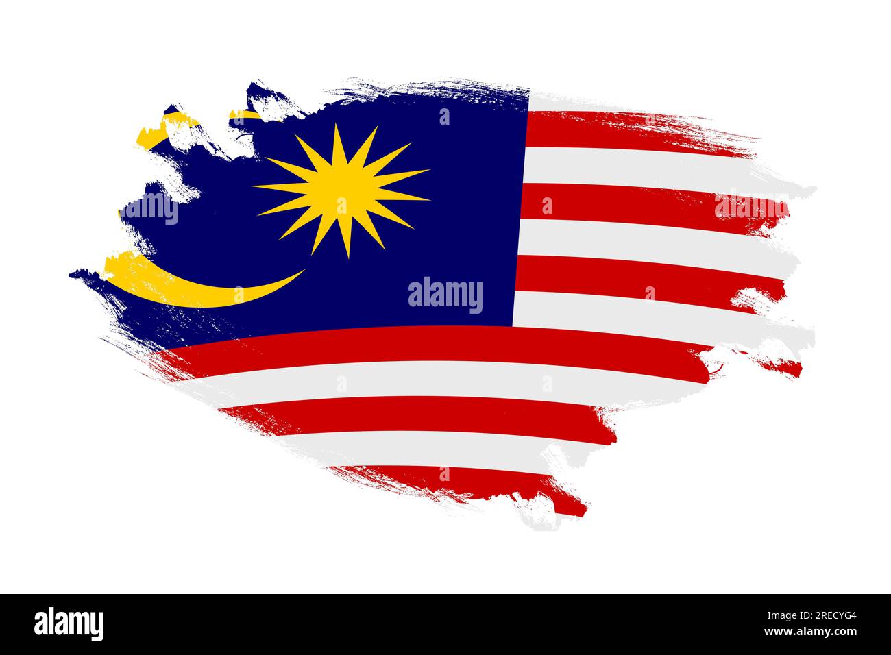 Abstract stroke brush textured national flag of Malaysia on isolated white background Stock Photo