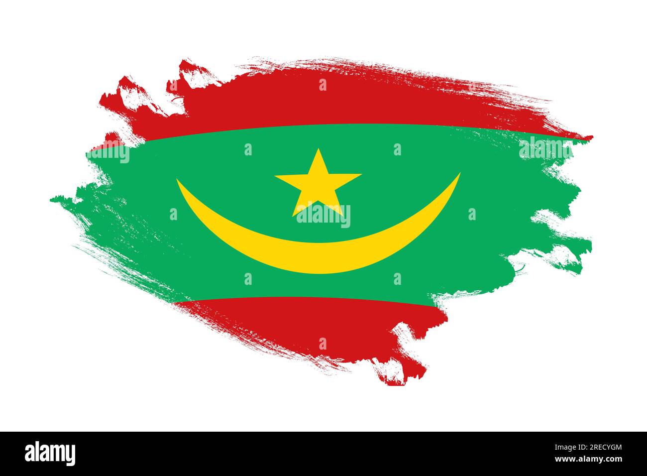 Abstract stroke brush textured national flag of Mauritania on isolated white background Stock Photo