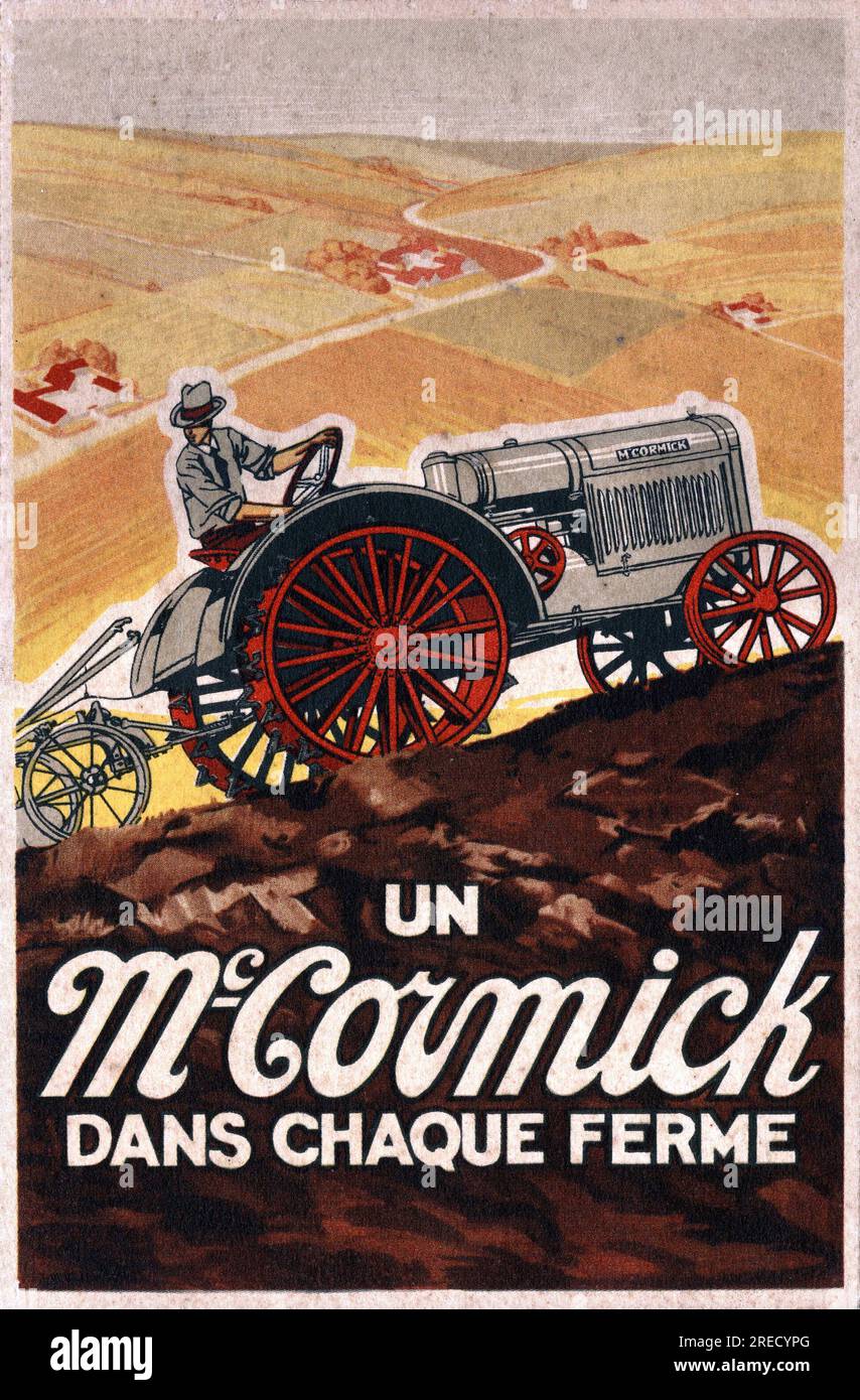 Tracteur Mc Cormick. Carte Publicitaire, 1930. Stock Photo