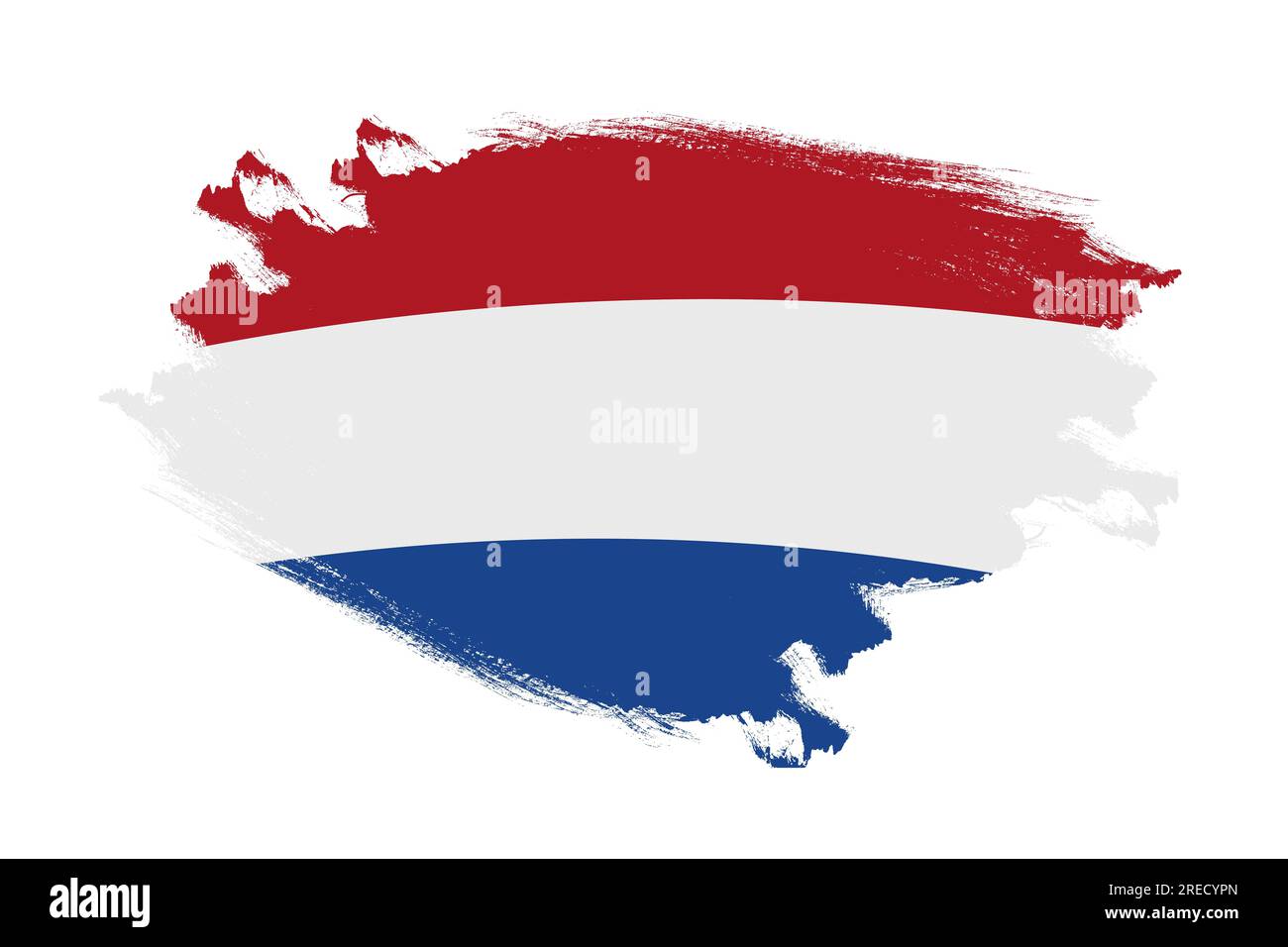 Abstract stroke brush textured national flag of Netherlands on isolated white background Stock Photo