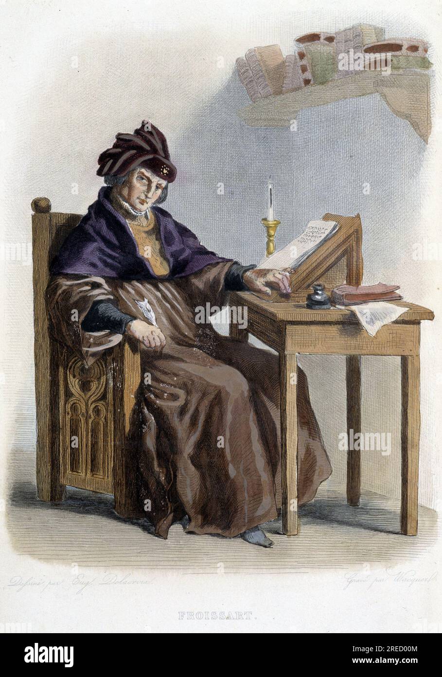Portrait de Jean Froissart (1337-1404) in 'Le Plutarque francais', Editions Mennechet, 1844-1847 Stock Photo