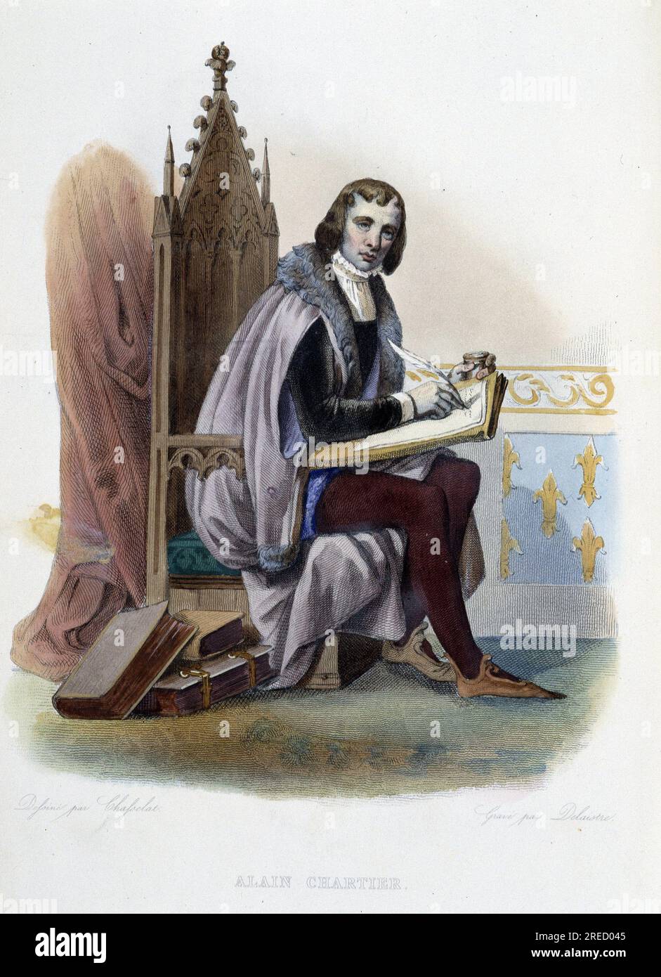 Alain Chartier (1385-1430) poete francais- in 'Le Plutarque francais', par Mennechet, Paris, 1844-47 Stock Photo