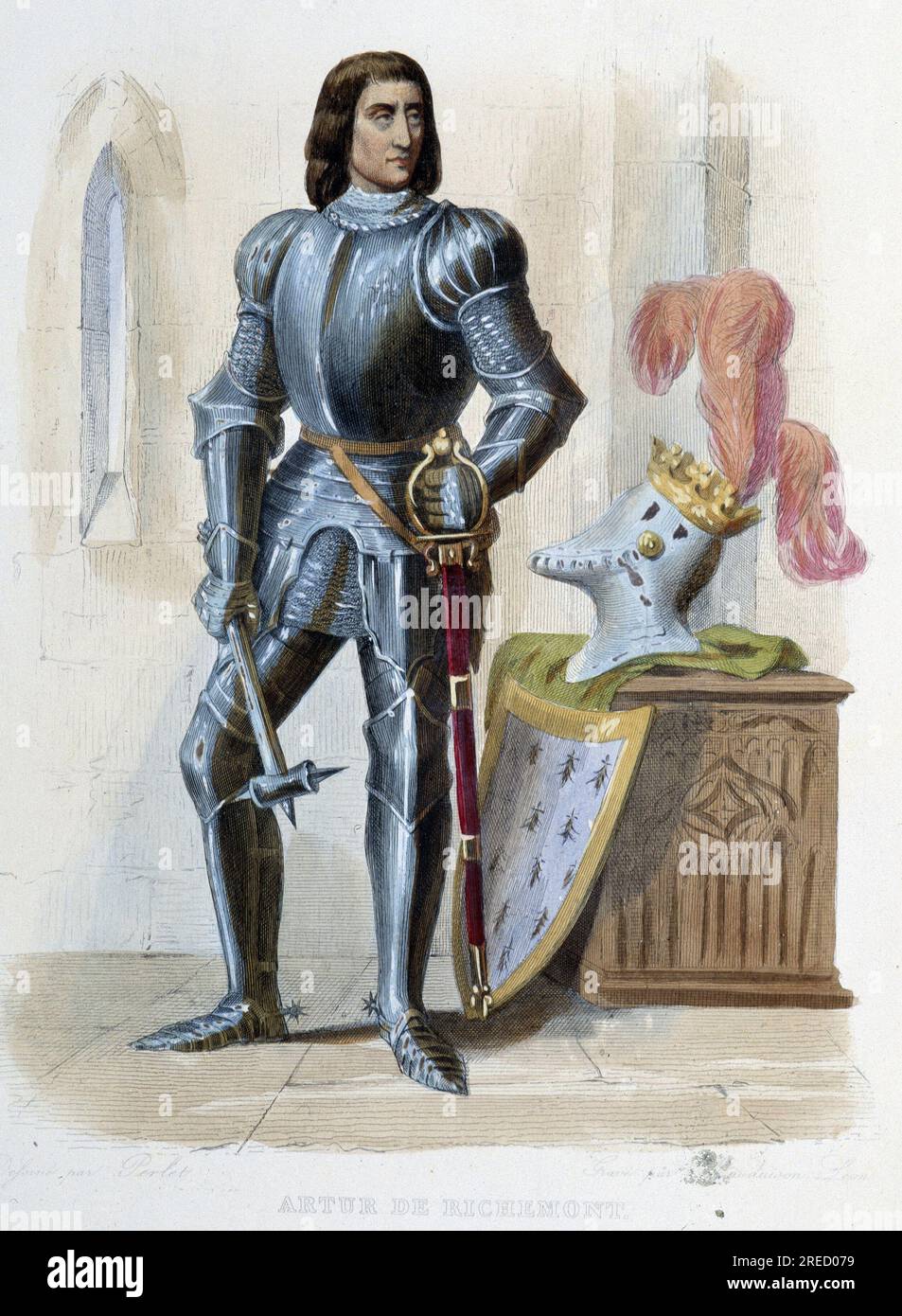 Arthur III de Bretagne, Comte de Richemont, Connetable de France (1393-1458), fils de Jean IV, duc de Bretagne. Il a combattu au cote de Jeanne d'Arc à Patay en 1429.- in 'Le Plutarque francais', par Mennechet, Paris, 1844-47 Stock Photo