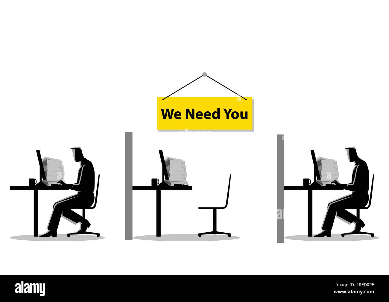 Vector illustration of two people working on the computers with one