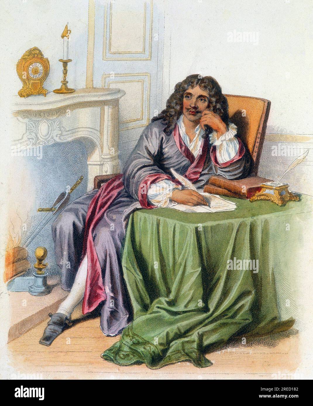 Portrait de Jean-Baptiste Poquelin dit Moliere, auteur dramatique et comedien francais (1622-1673) - in 'Le Plutarque francais', Ed. Mennechet, 1844-1847 Stock Photo