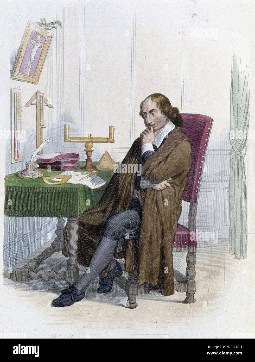Portrait de Blaise Pascal, philosophe, mathematicien et physicien francais (1623-1662). - in Ed. Mennechet, 'Le Plutarque francais', 1844-1847 Stock Photo