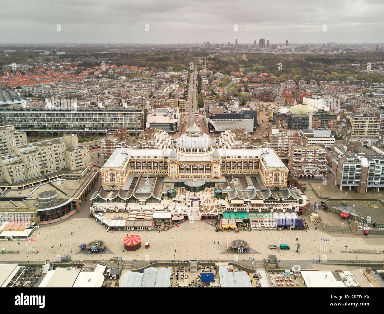 Aerial of the famous Kurhaus hotel with The Hague in the background. Stock Photo