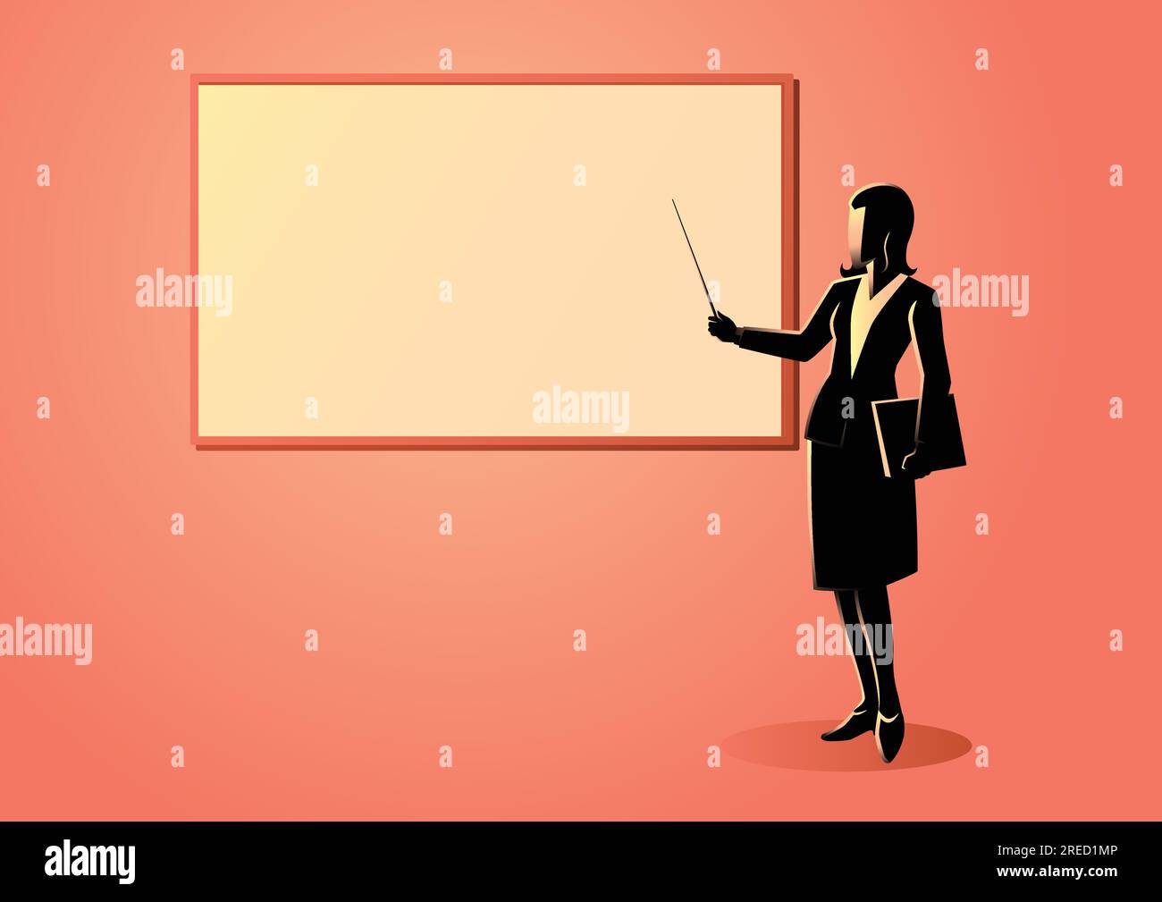 Vector illustration of a woman figure standing near whiteboard Stock ...