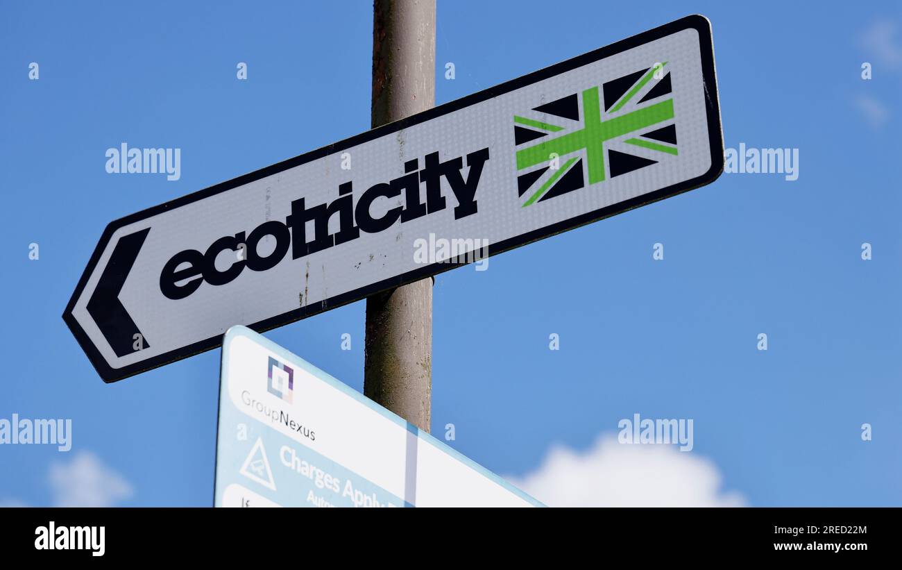 Enegy; Power, Renewable; Ecotricty wind generated power company sign. Stock Photo