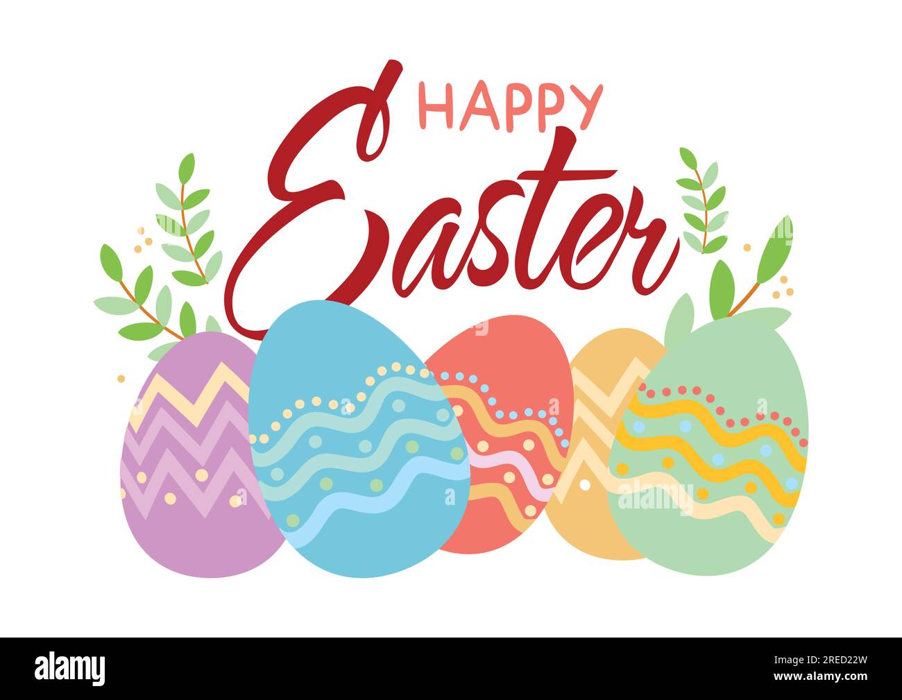 Simple flat vector illustration for postcard, Happy Easter lettering greetings card Stock Vector