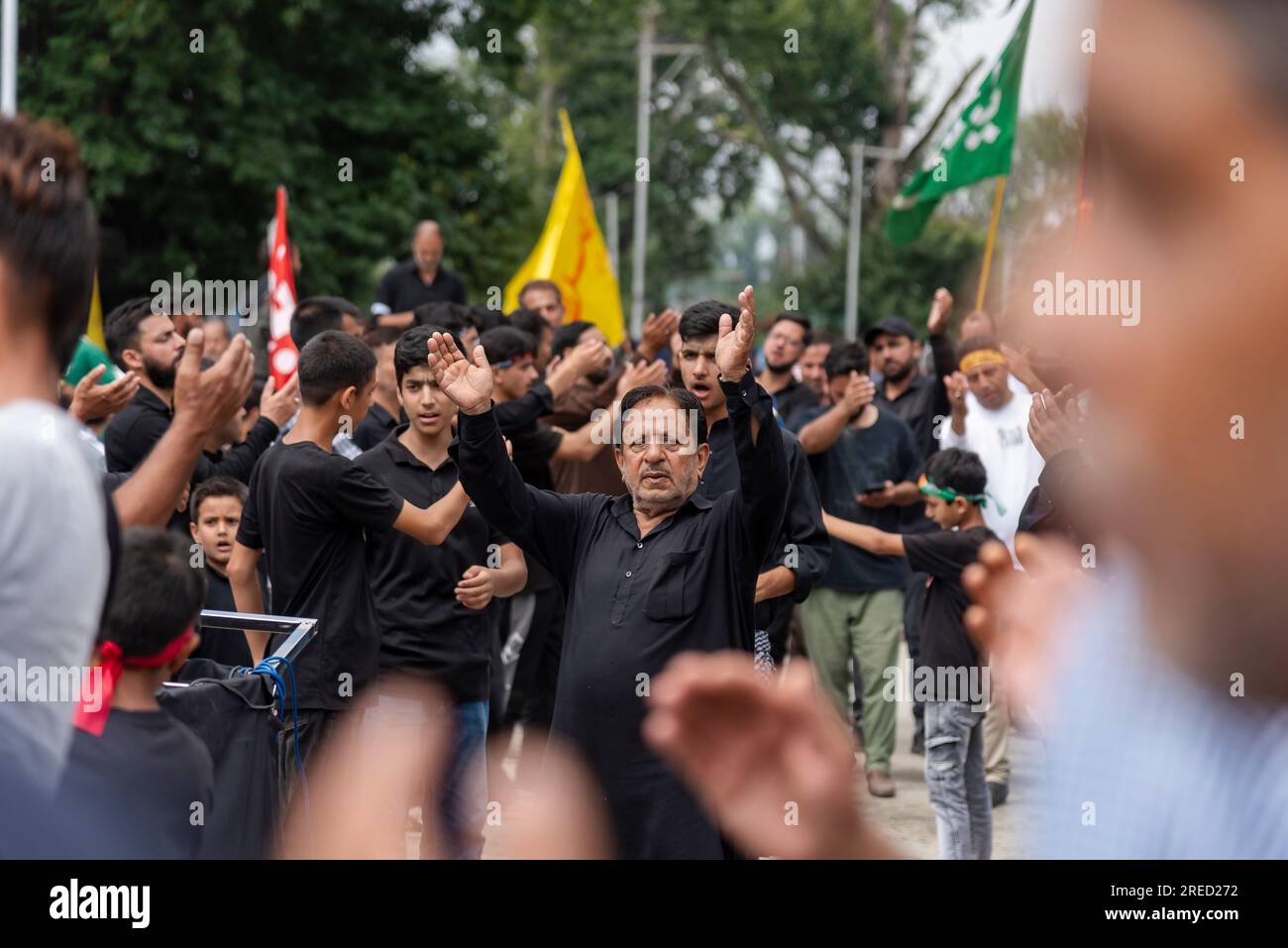 Shia Muslims beat chests during a procession on the 8th day of Muharram