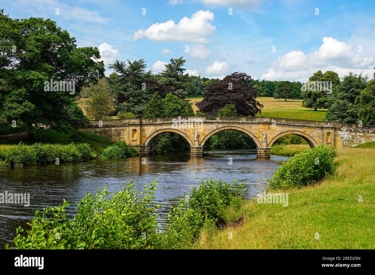 Bridge over the River Derwent, Chatsworth House and gardens, a well