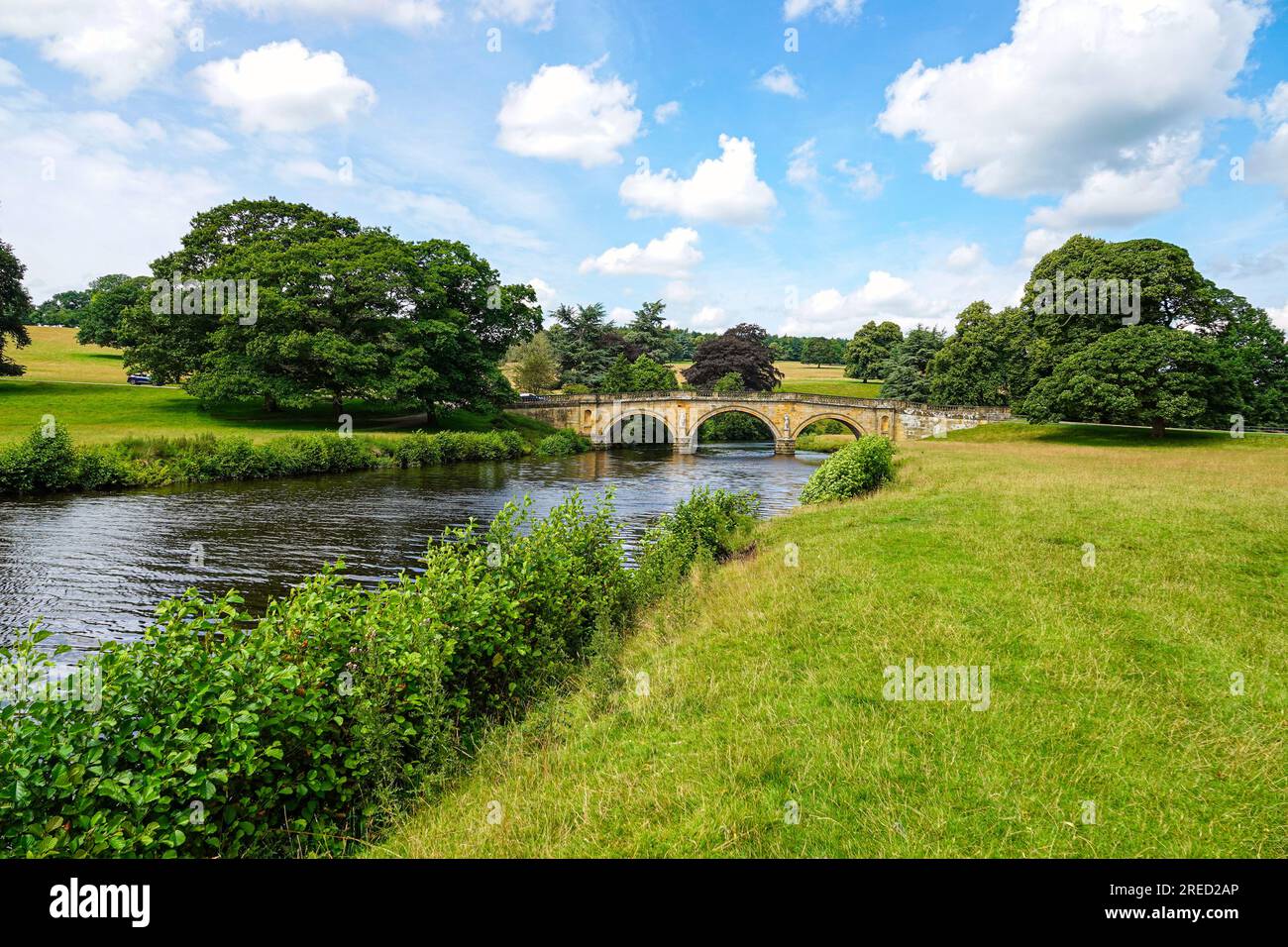 Bridge over the River Derwent, Chatsworth House and gardens, a well