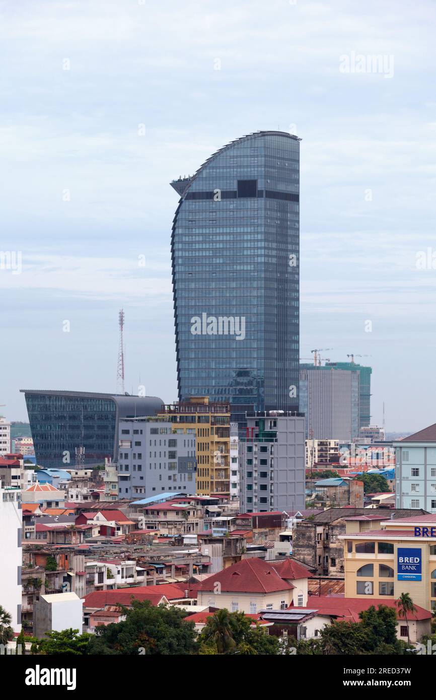 Phnom Penh, Cambodia - August 26 2018: The tallest skyscraper in Phnom Penh is Vattanac Capital Tower at a height of 188 metres (617 ft), dominating P Stock Photo