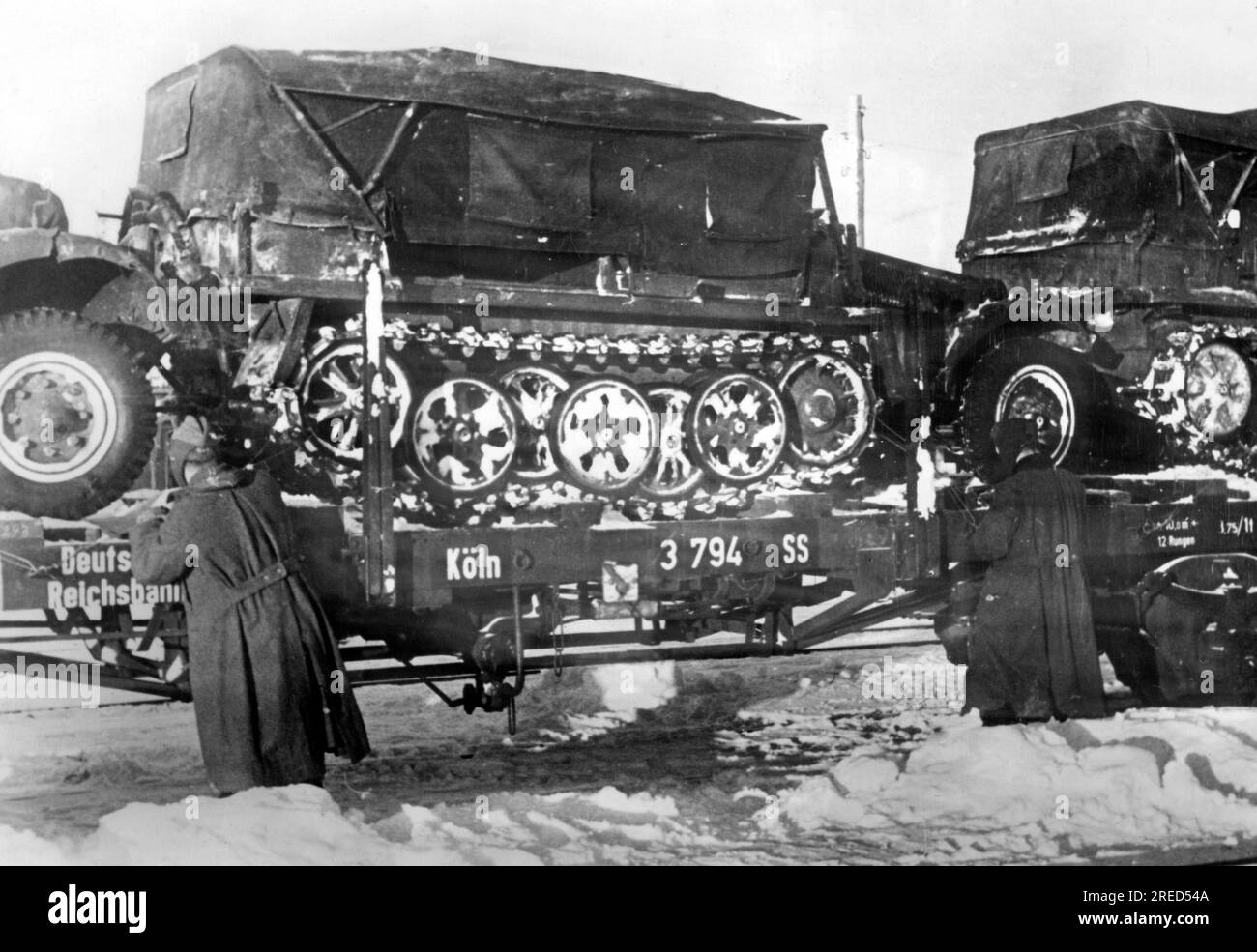 Freight cars with tractors on the Eastern Front. [automated translation