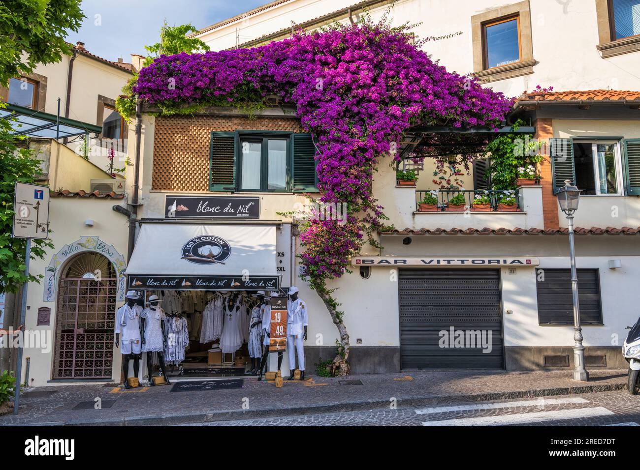 Blanc du Nil boutique and Bar Vittoria on Piazza Sant' Antonino in Sorrento in the Campania Region of Southwest Italy Stock Photo