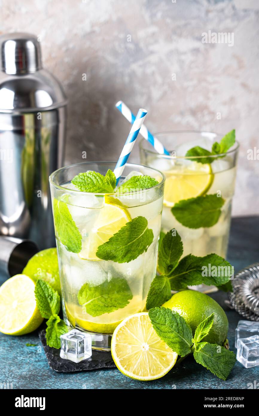 Mojito with rum, mint and lime in tall glass Stock Photo Alamy