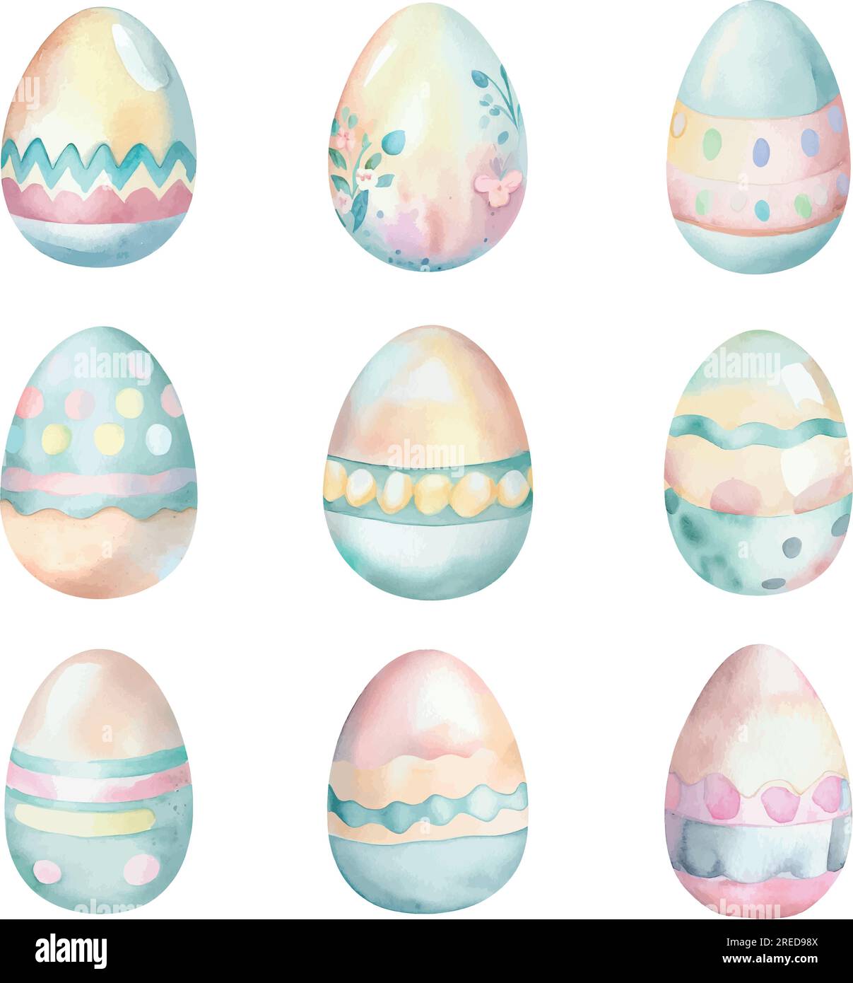 Set of watercolor easter eggs isolated on white background. Hand drawn ...