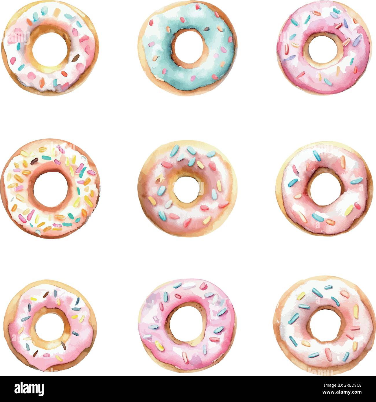 Watercolor donuts set isolated on white background. Hand drawn ...