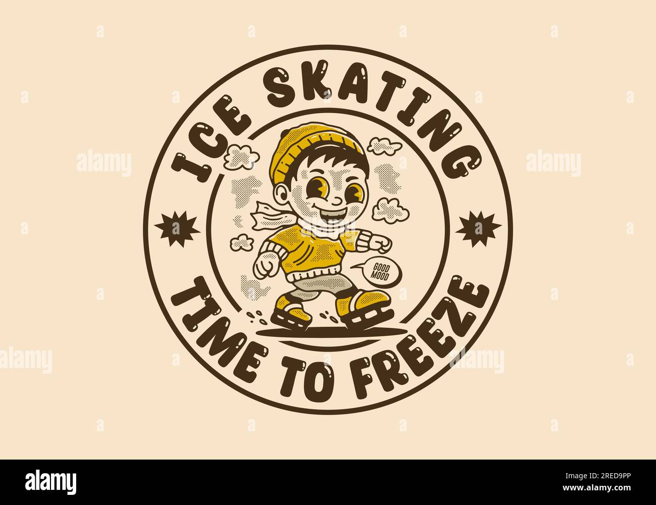 Ice skating time to freeze, mascot character illustration of a little