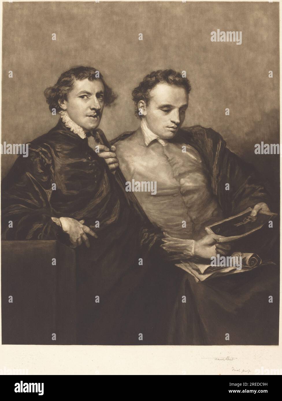 'Frank Short, after Sir Joshua Reynolds, Portrait of Two Gentlemen, 1905, mezzotint in black, plate: 49.21 × 36.51 cm (19 3/8 × 14 3/8 in.), Ailsa Mellon Bruce Fund, 1974.53.31' Stock Photo
