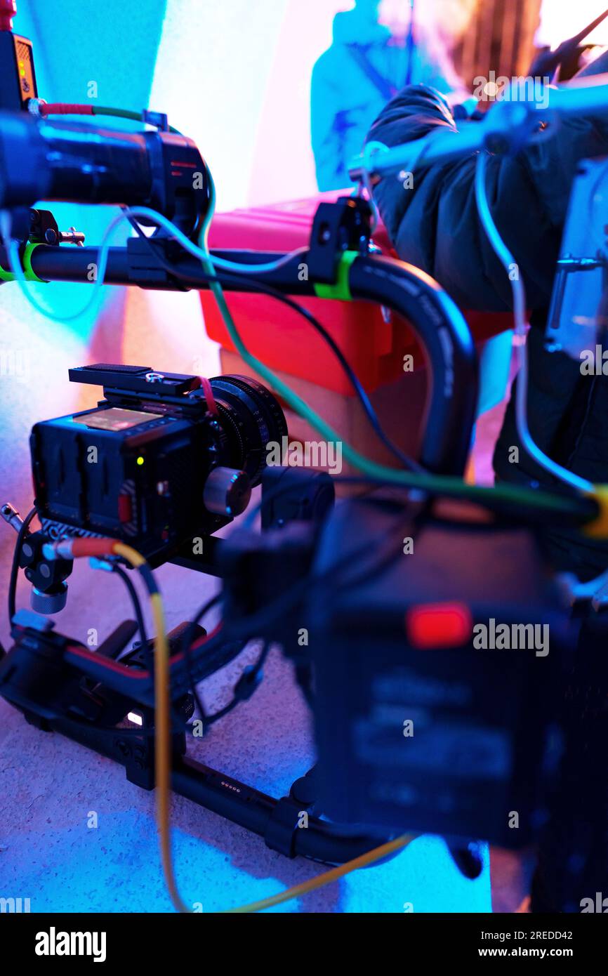 Professional shooting equipment on film set close up Stock Photo Alamy