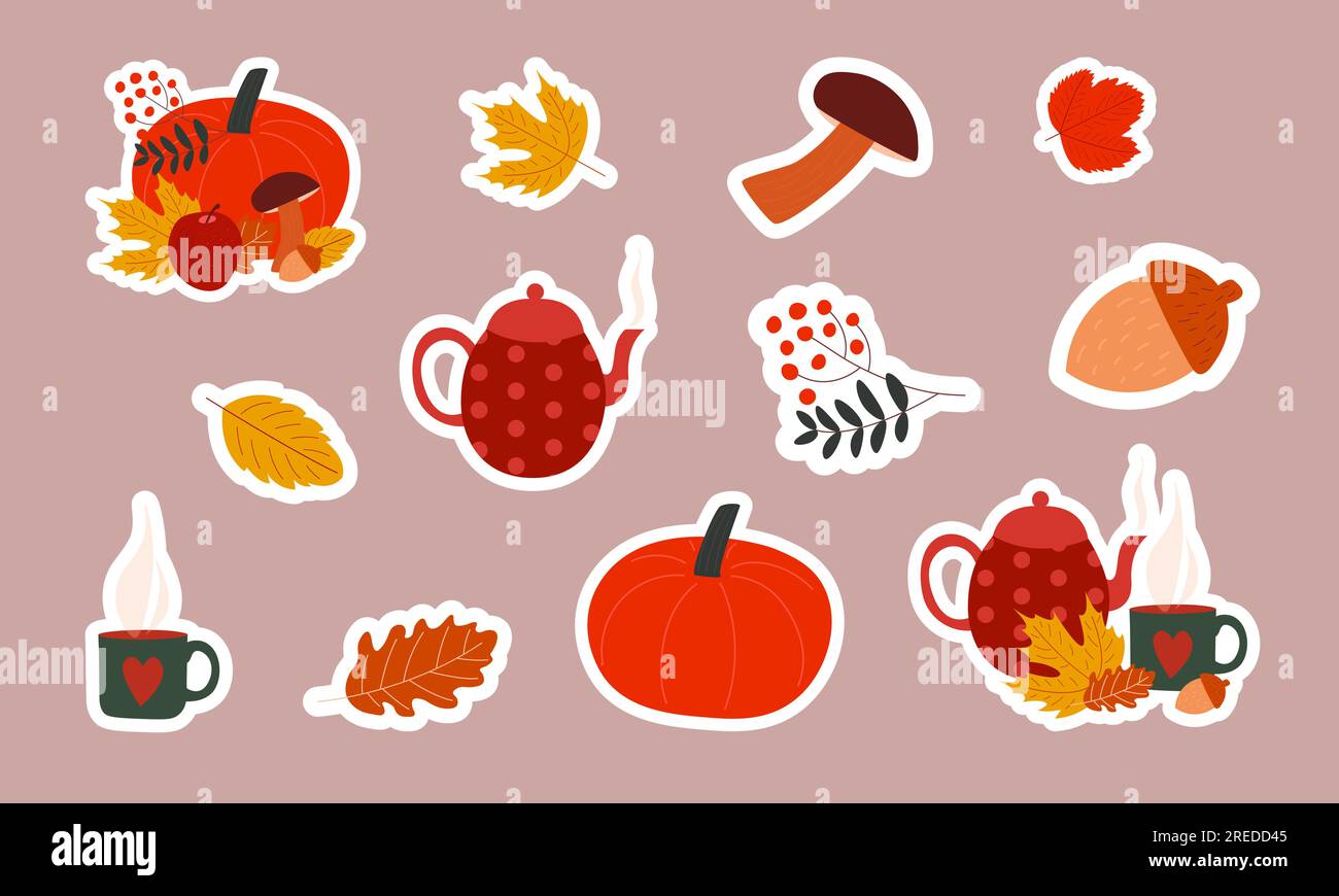 Fall sticker bundle. Autumn rainbow stickers printable. By