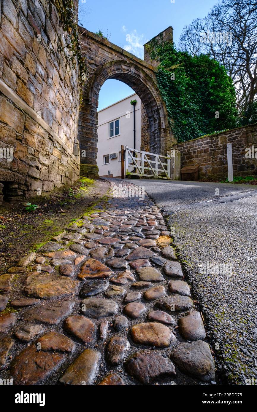 Cobblestones leading to South Bailey Gate In Durham Stock Photo
