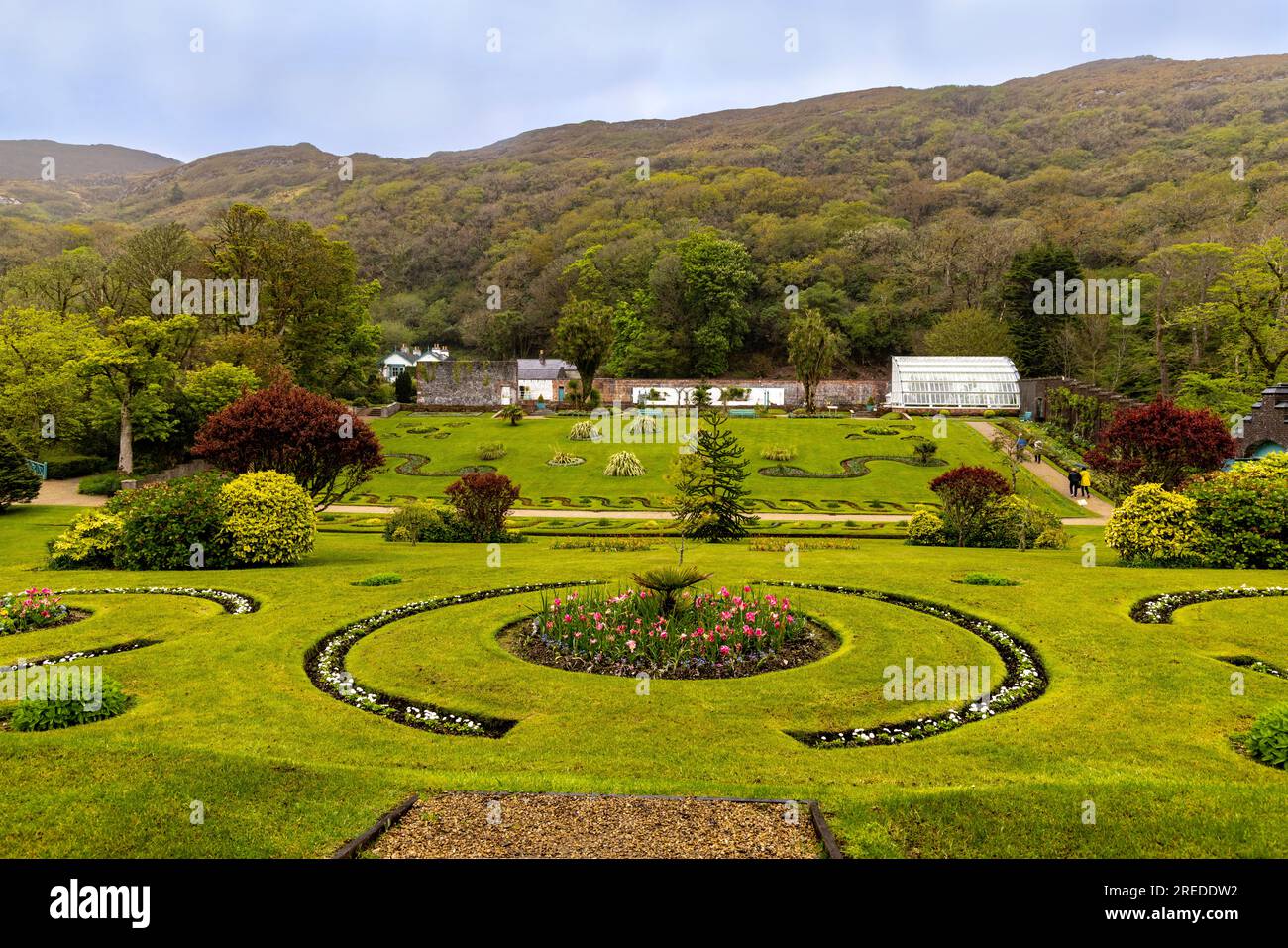 The formal flower garden in the Victorian walled garden at Kylemore