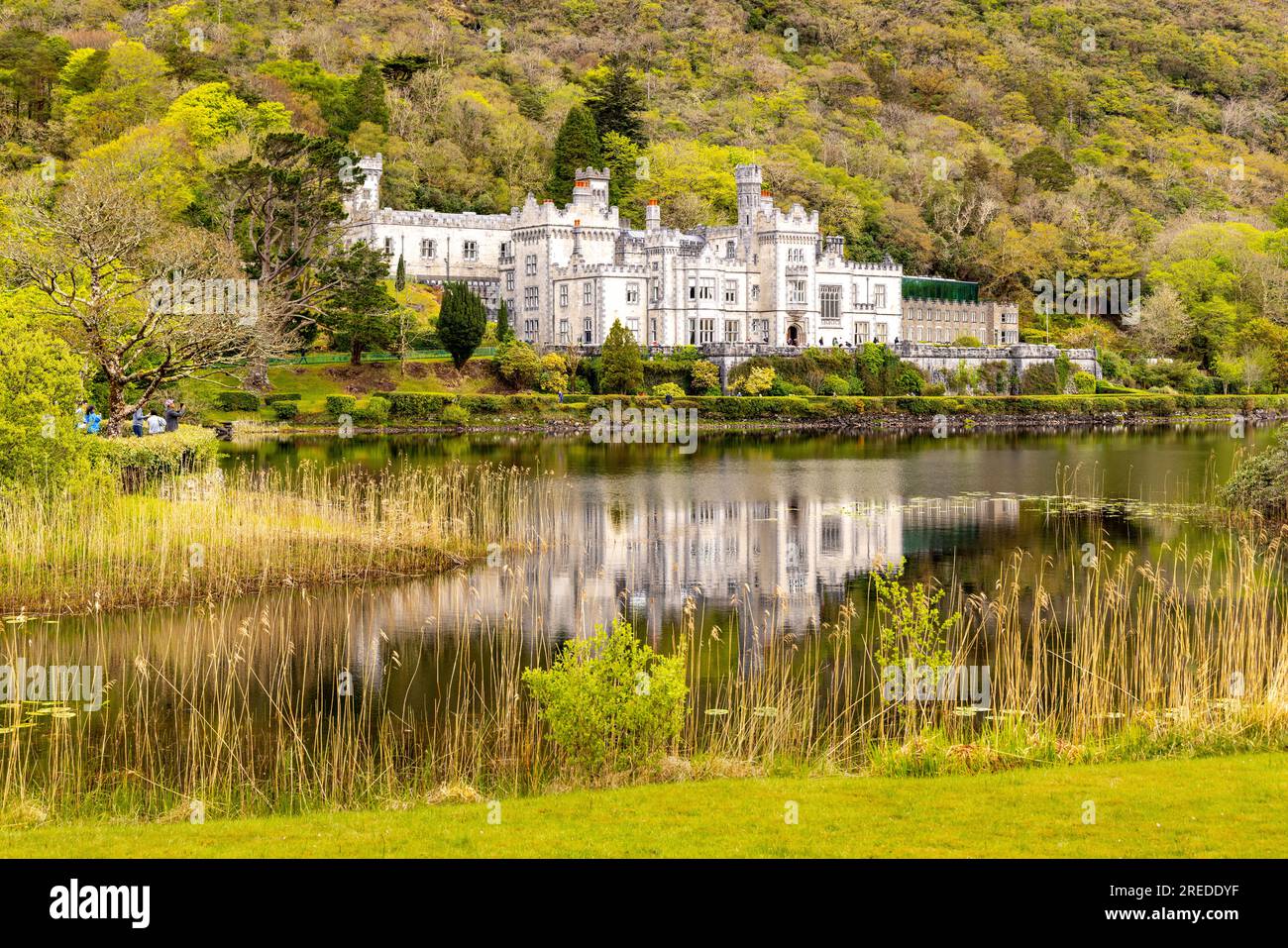 Kylemore Abbey, on the banks of Lough Pollacappul, Kylemore, Connemara, County Galway, Republic of Ireland. Stock Photo