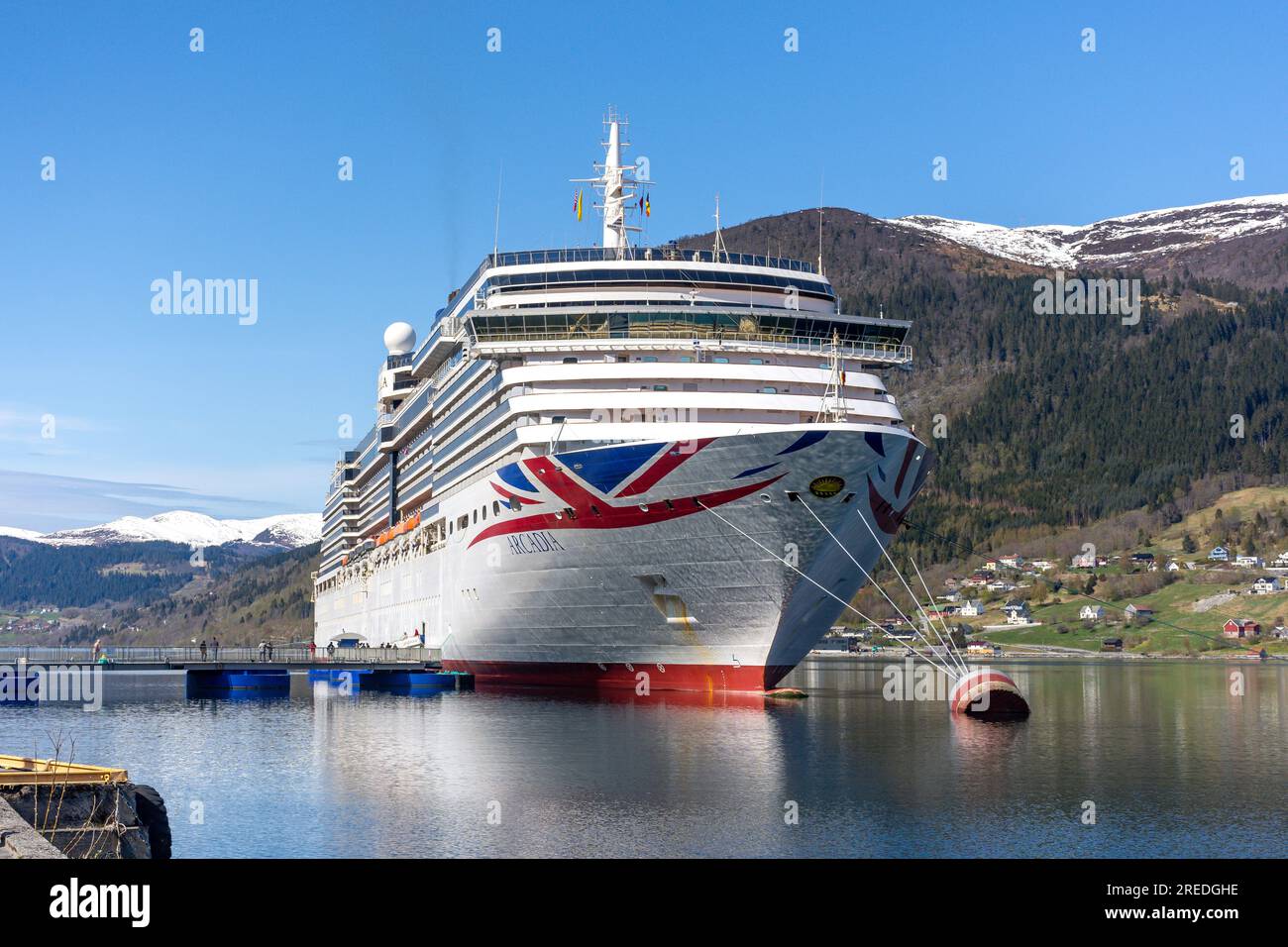 P&O Arcadia Cruise Ship docked in Nordfjordeid, Vestland County, Norway Stock Photo