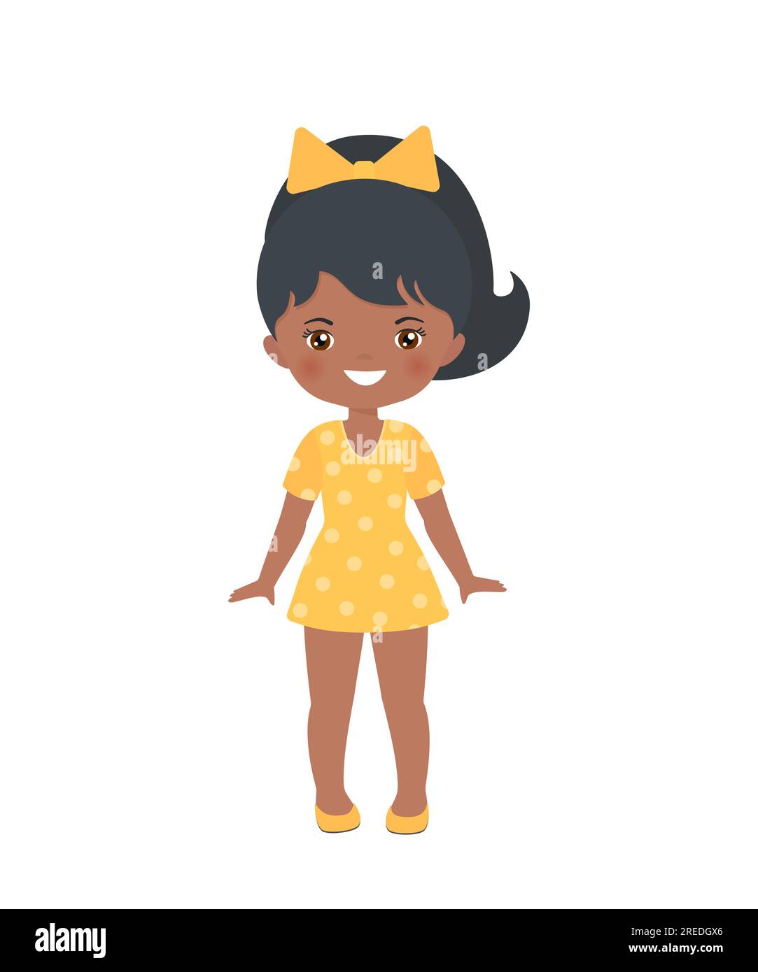 African american girl in yellow dress, isolated on white background ...