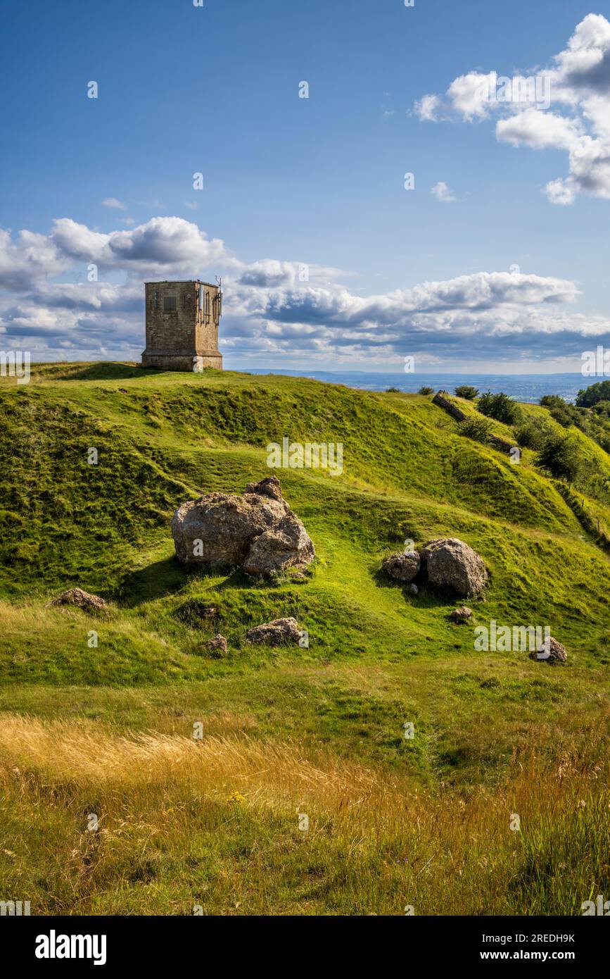 Bredon Hill Tower and the Banbury Stone on the ramparts of Kemerton
