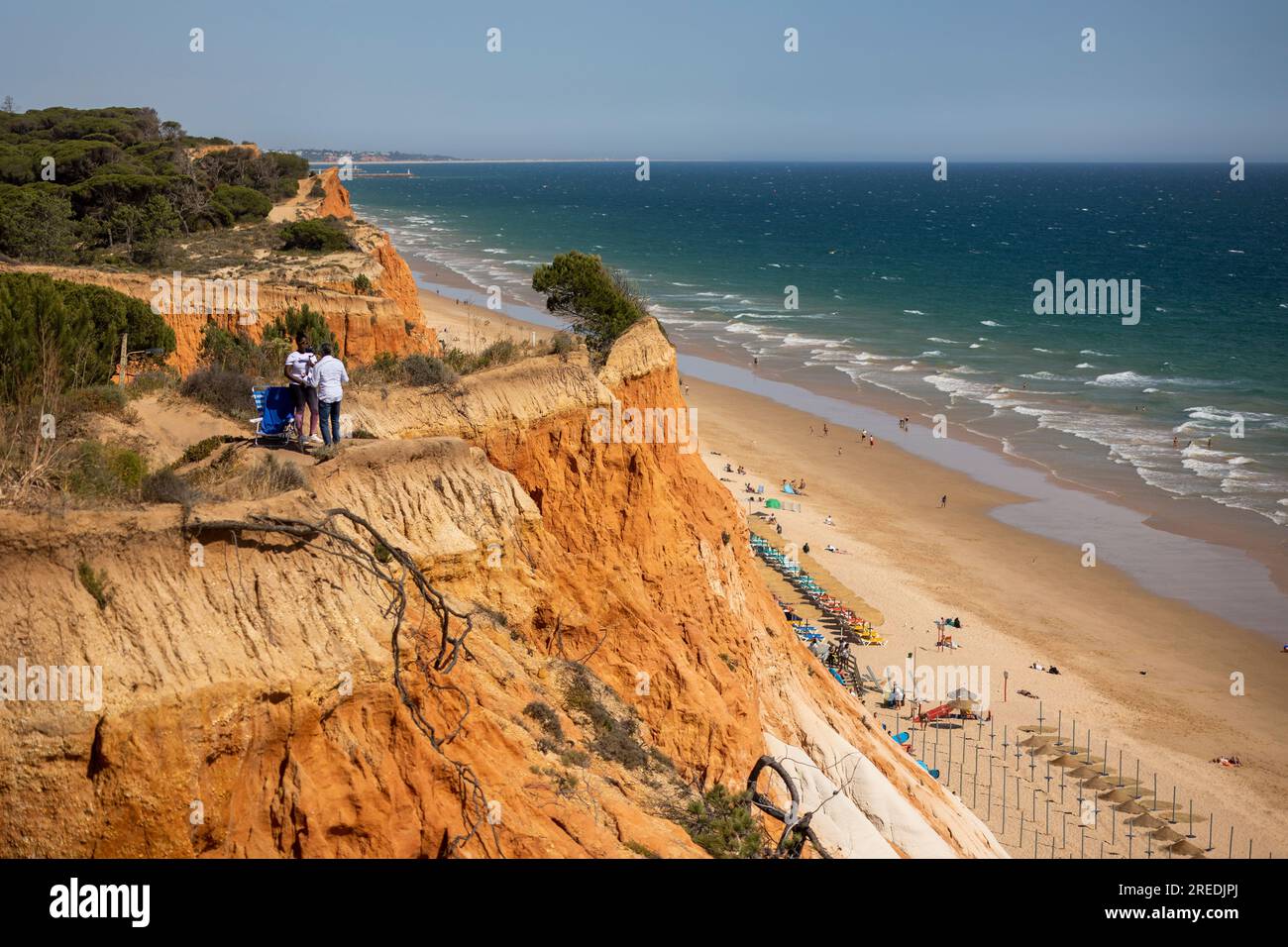 Landscape shoreline view of the beautiful viewpoint in Olhos de Agua to the falesia beach, Portugal. Stock Photo