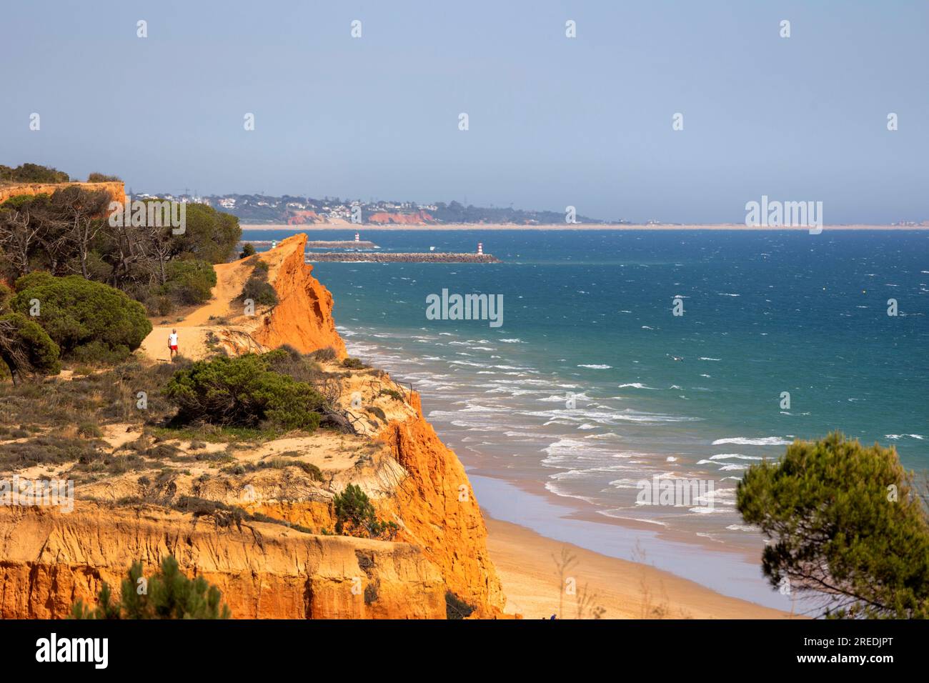 Landscape shoreline view of the beautiful viewpoint in Olhos de Agua to the falesia beach, Portugal. Stock Photo