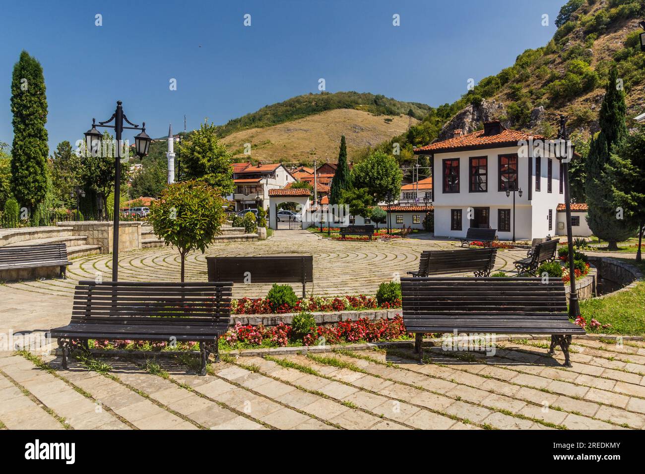 Grounds of the Monumental Complex of the Albanian League of Prizren, Kosovo Stock Photo