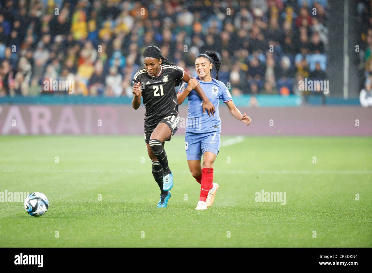 Sakina Karchaoui of France and Cheyna Matthews of Jamaica are seen in
