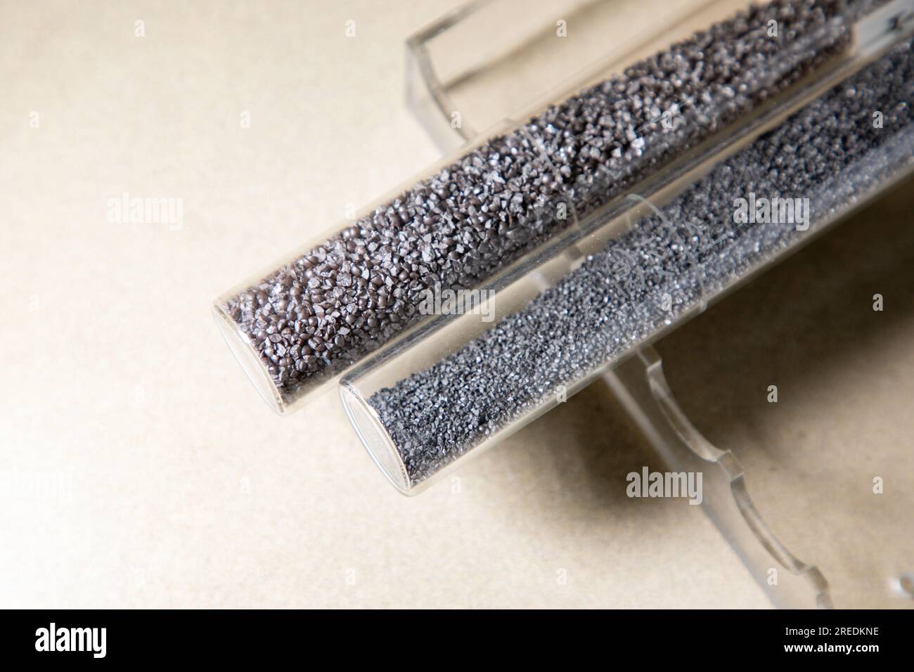 Close up of abrasive blasting media sample,cut wire shot peening,steel shot,Industrial concept Stock Photo