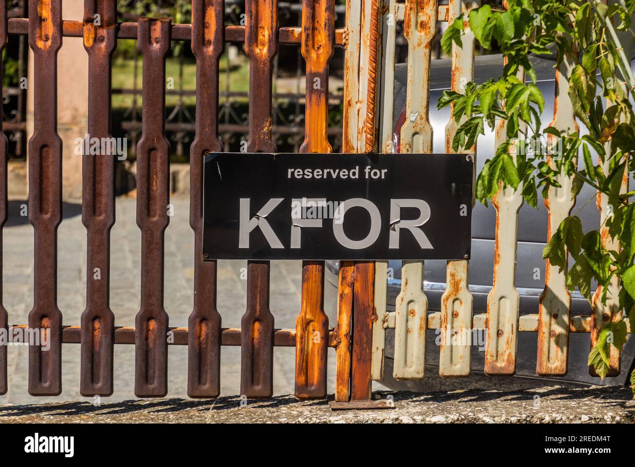 Sign Reserved for KFOR in Pristina, Kosovo Stock Photo